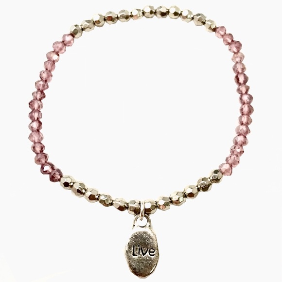 Handmade Beaded Stretch Bracelets w/ Silver Message Charms, 4 Total, O/S, New - Picture 4 of 11